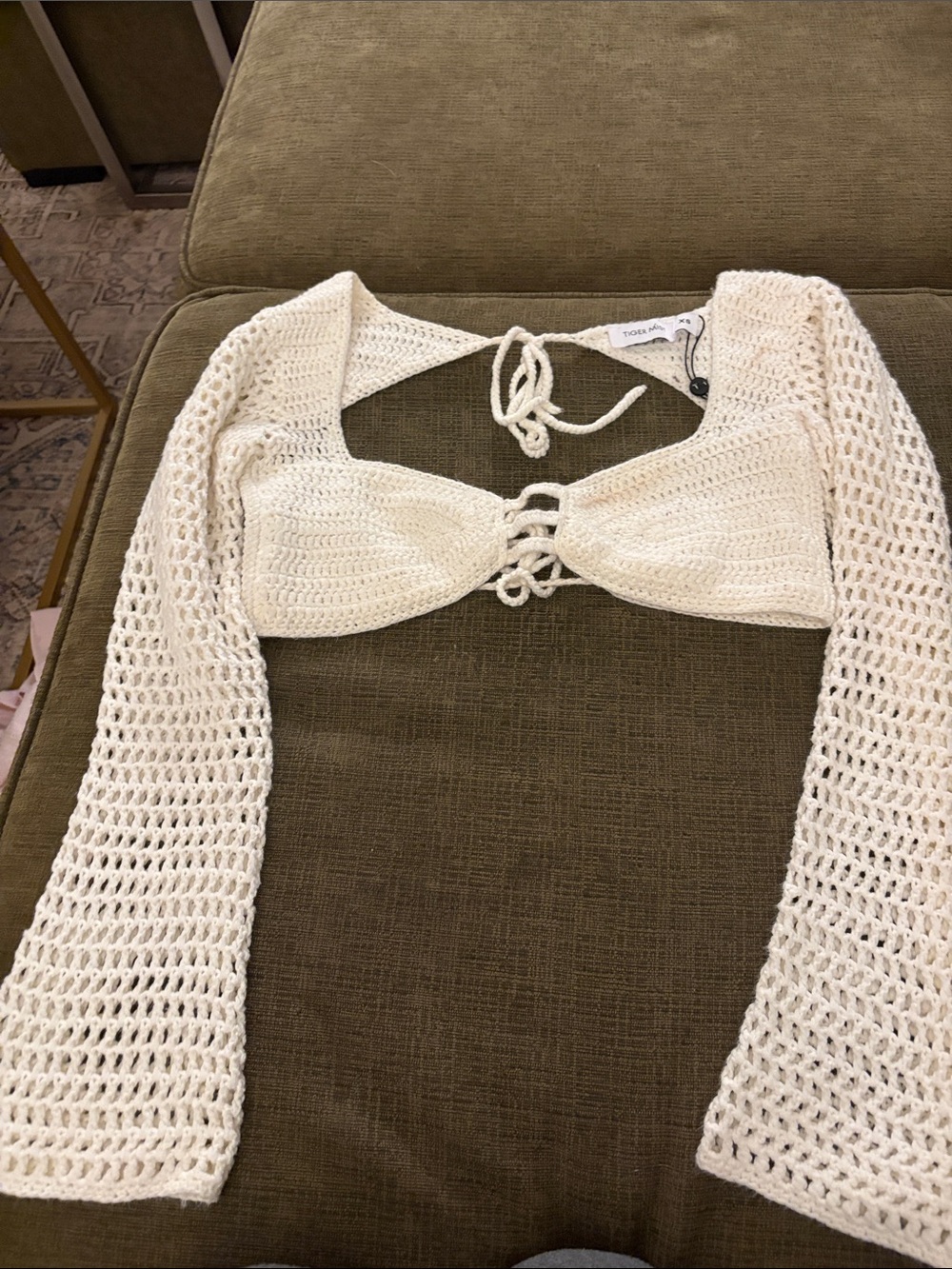 Tiger mist Cream Crochet Long Sleeve Top